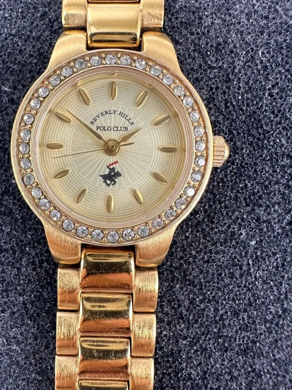 Beverly Hills Polo Club Watch Women 23K Gold Plated Crystal Bezel New Battery